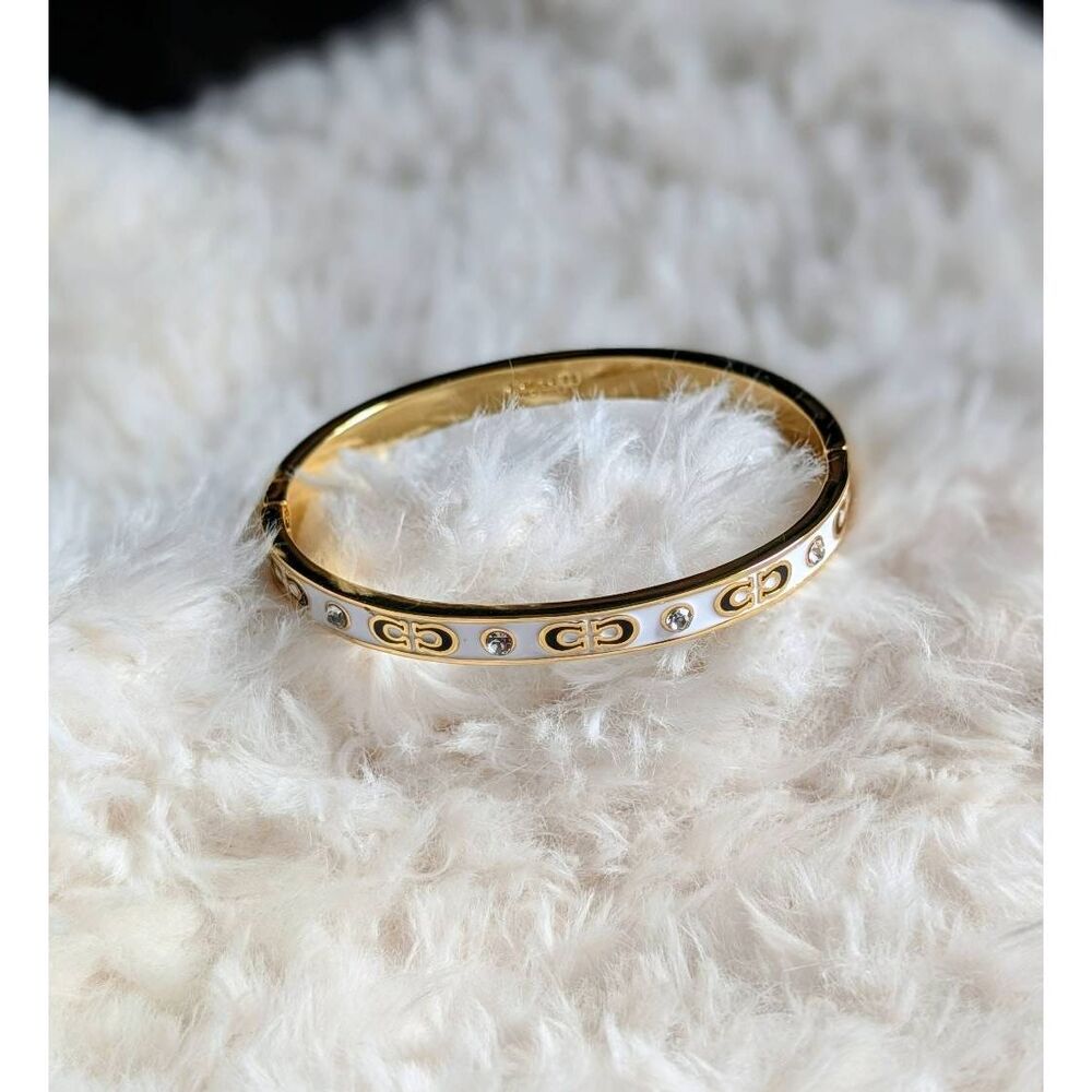 COACH Signature White Gold Crystal Hinge Bangle Bracelet